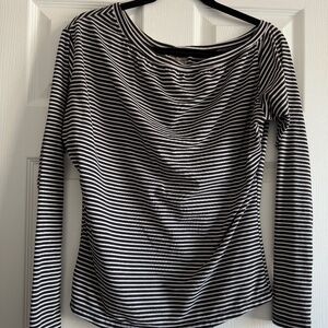 DYI Define Your Inspiration Striped Long Sleeve Top Black White Boat Neck Barre
